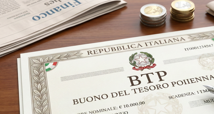 Un attestato di un titolo di Stato italiano, un Btp. L'immagine è di fantasia ed è stata creata con l'intelligenza artificiale di Gemini