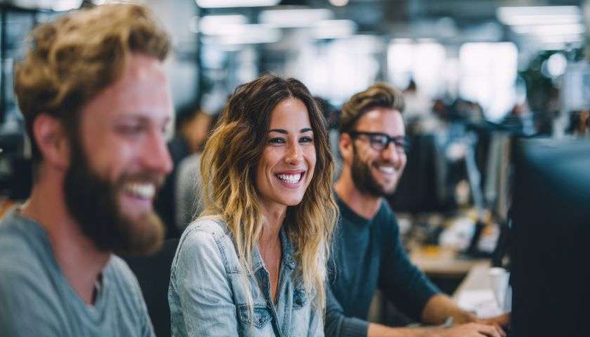 foto di gente felice a lavoro