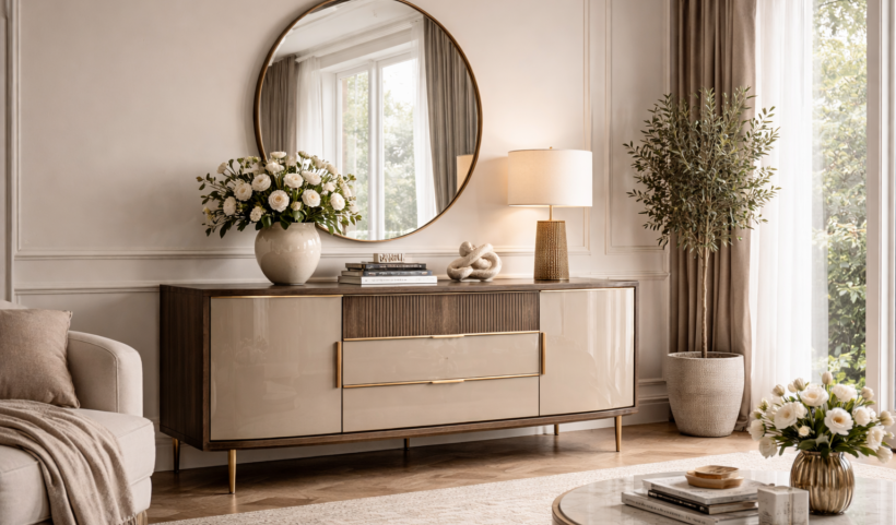 Mobile italiano di design moderno in un elegante soggiorno contemporaneo