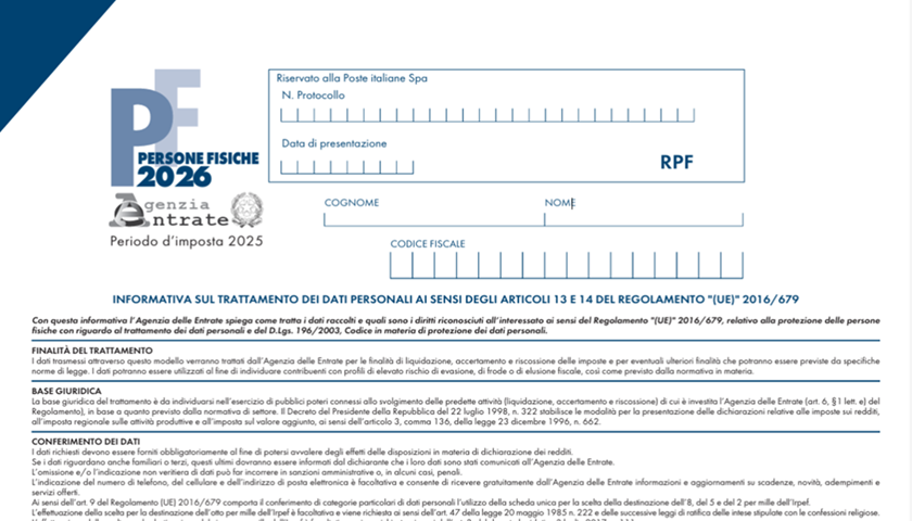 modello redditi PF 2026 scadenze dichiarazione.