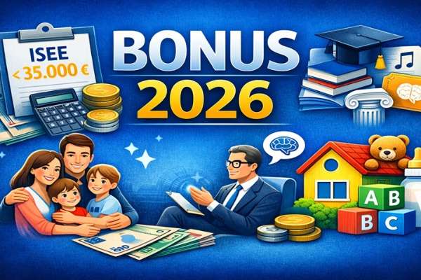 Grafica sul Bonus 2026 dedicato ai nuclei familiari con ISEE inferiore a 35.000 euro