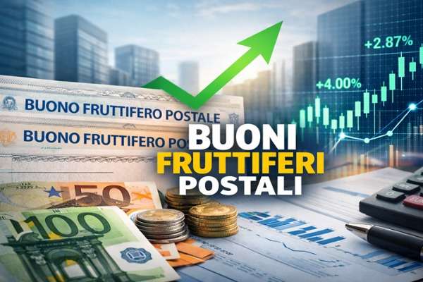 Buoni fruttiferi postali con grafico in crescita, euro e calcolatrice, simbolo di investimenti sicuri e rendimenti 2026