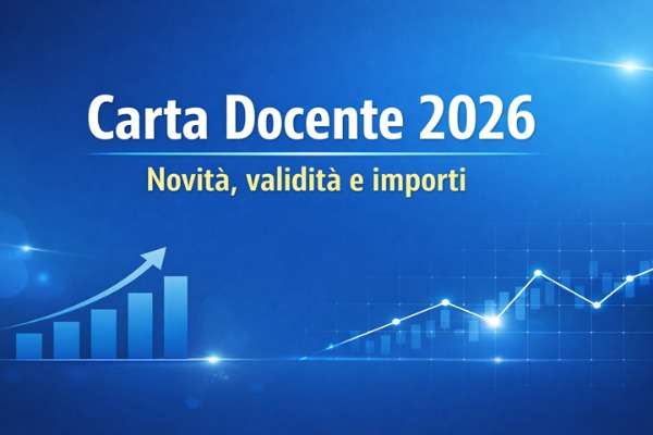 Grafica sulla Carta del Docente 2026 con indicazioni su novità, validità e importi