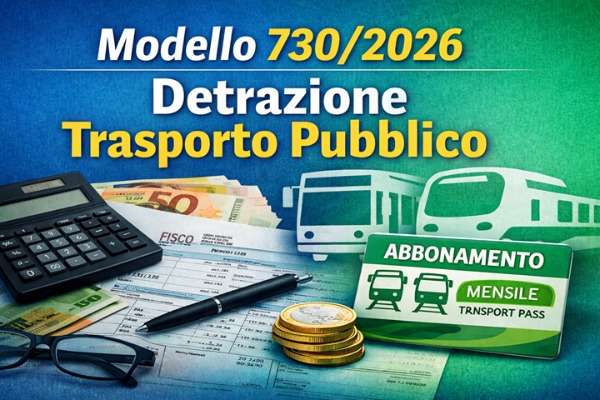 Grafica sul Modello 730/2026 dedicata alla detrazione per abbonamenti di trasporto pubblico