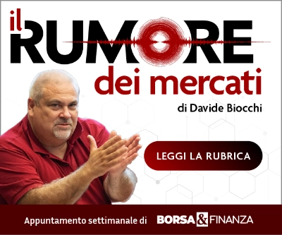 Immagine promozionale per la rubrica finanziaria settimanale "il rumore dei mercati" di Davide Biocchi, con una sua foto e un pulsante che dice "leggi la rubrica".