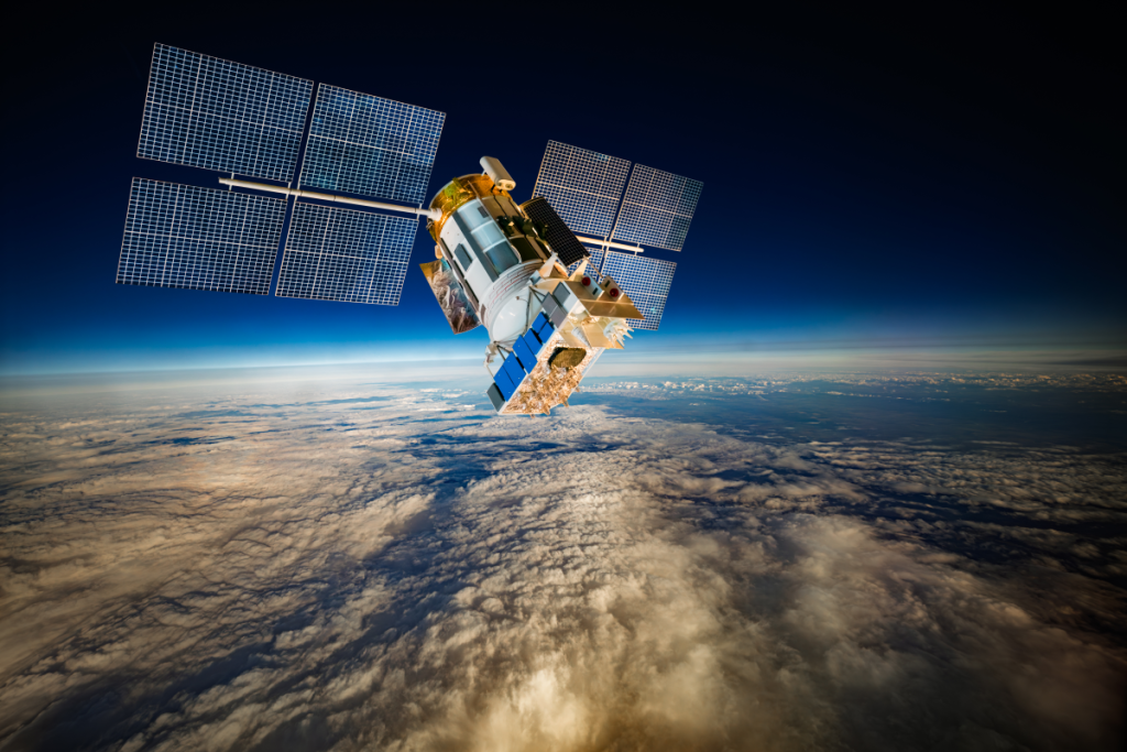 Una vista satellitare della Terra e un satellite