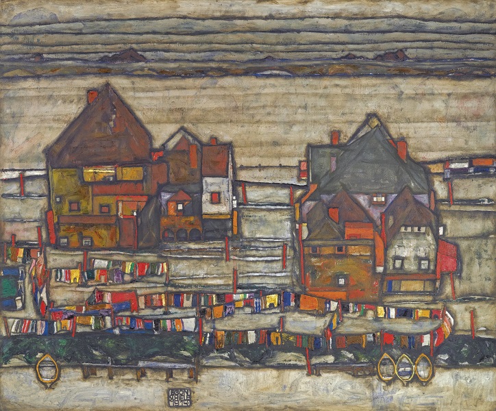 Häuser mit bunter wäsche (Vorstadt II) di Egon Schiele